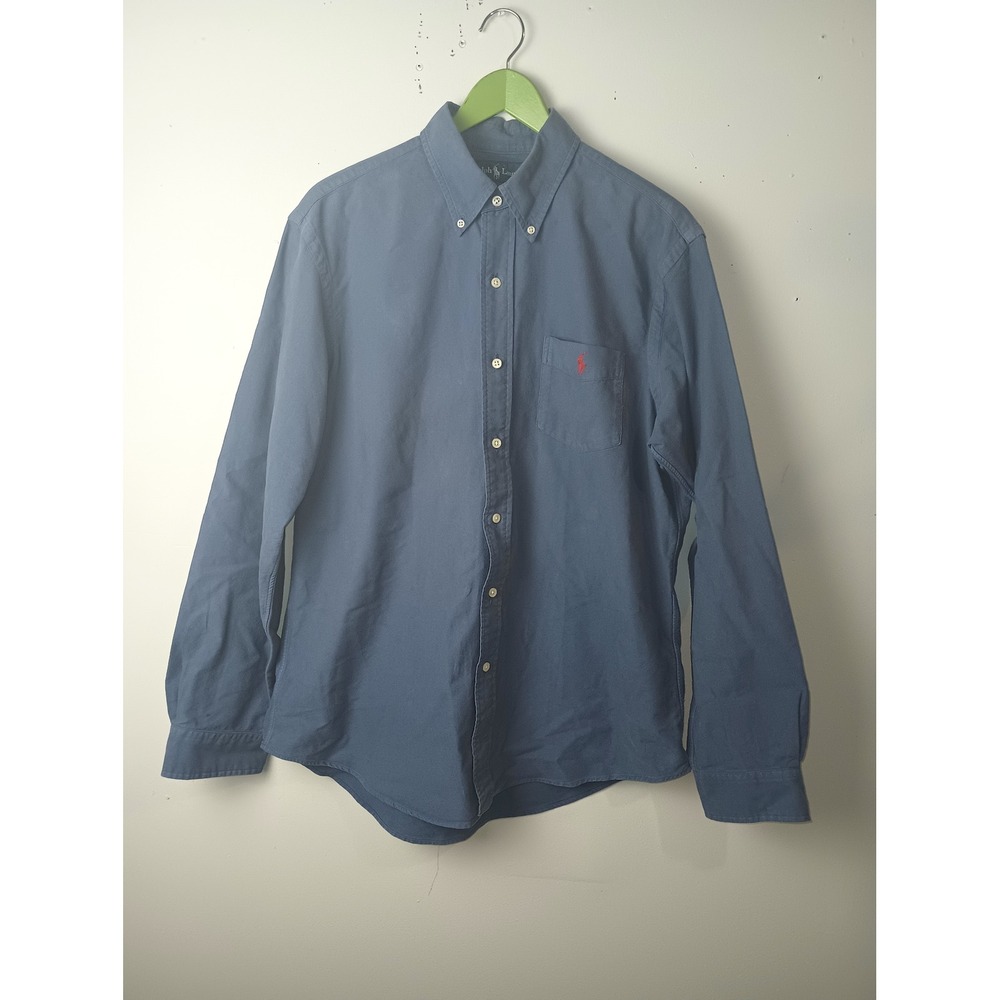 Polo Ralph Lauren Mens Custom Fit Oxford Shirt Blue Long Sleeve Large Pony Logo